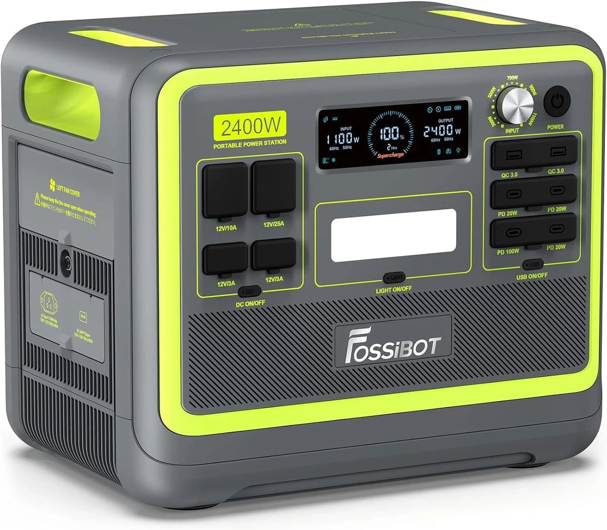 Générateur Portable FOSSiBOT F2400, Centrale Électrique 2048Wh LiFePO4, 2400W avec 3 Prises CA, Groupe Solaire pour Camping et Bureau