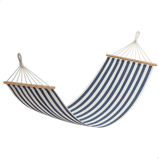 Hamac Suspendu Confort 200x100 cm en Coton-Polyester, Rayé avec Supports Bois, Capacité 110 kg