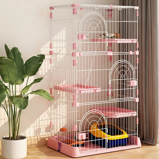 Parc intérieur pour chats en métal à 4 niveaux avec rampes et plateformes