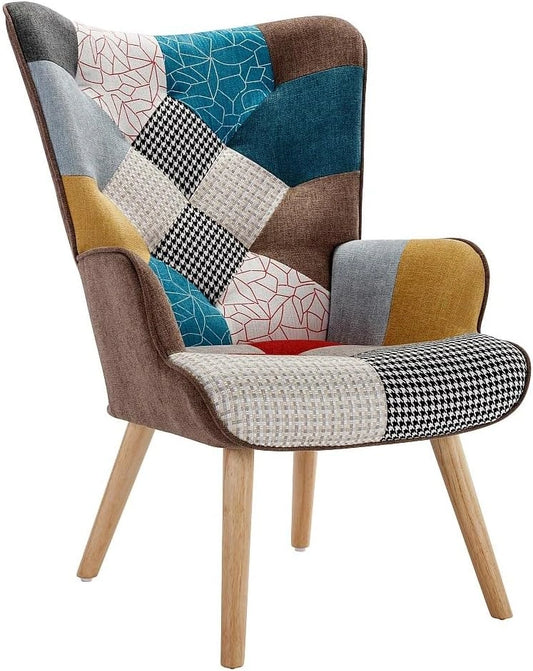 Fauteuil Design en Tissu Patchwork Multicolore VATELY
