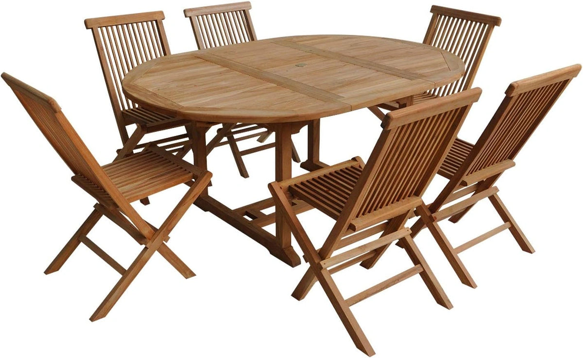 Ensemble de Jardin en Teck Lombok - Table Ronde Extensible 6 Personnes