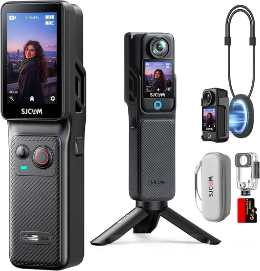Caméra Vlog 4K SJCAM C400 - Bundle Vlog avec Autonomie de 7 Heures, Écran Tactile Rotatif, Étanche, Stabilisation 6 Axes, Idéale pour YouTube et Voyages - Noir
