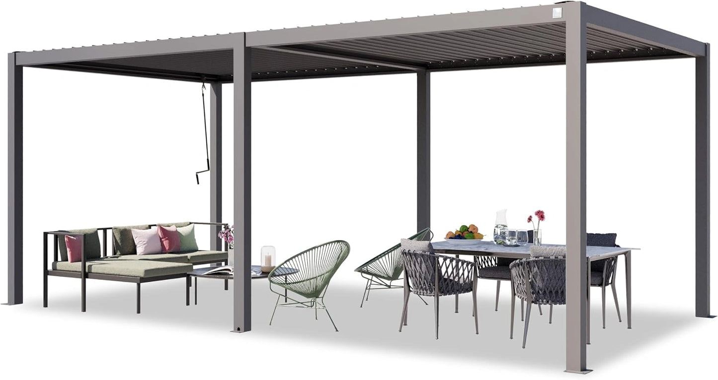 Pergola Aluminium 3x6m Lames Acier Orientables - Couleur Gris