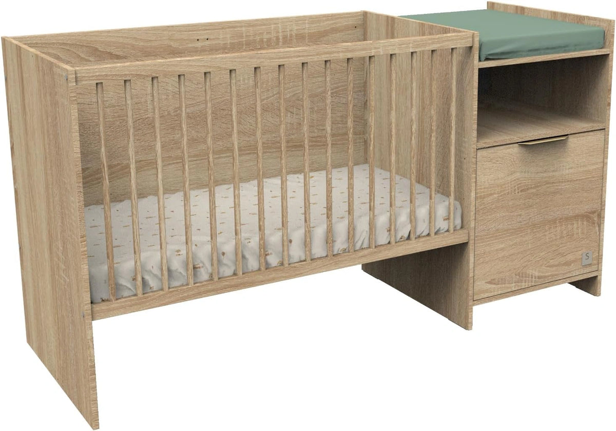 Lit évolutif Sauthon 120x60 à 90x190 avec portes décor chêne doré