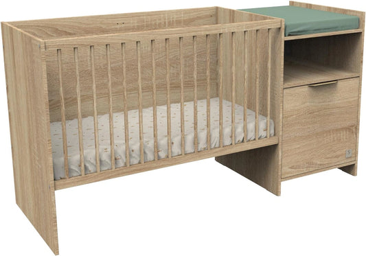 Lit évolutif Sauthon 120x60 à 90x190 avec portes décor chêne doré