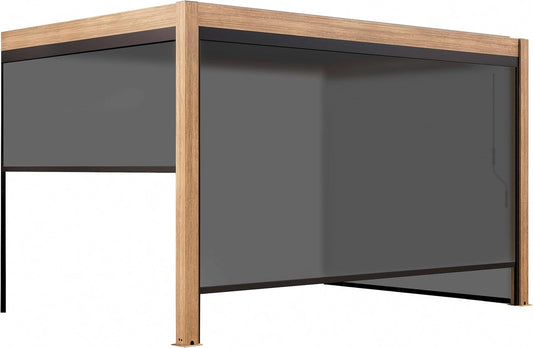 Pergola Bioclimatique Adossée 3x4m avec Stores en Bois Gris - Oviala