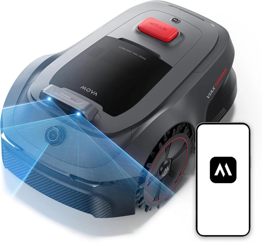 Robot Tondeuse MOVA ViAX 500 sans Fil Periphérique, Idéal pour 600 m², Navigation IA avec LiDAR 360° et Vision Double, Évitement d'Obstacles, Trajectoire en U, Coupe Bordures, Contrôle via Application