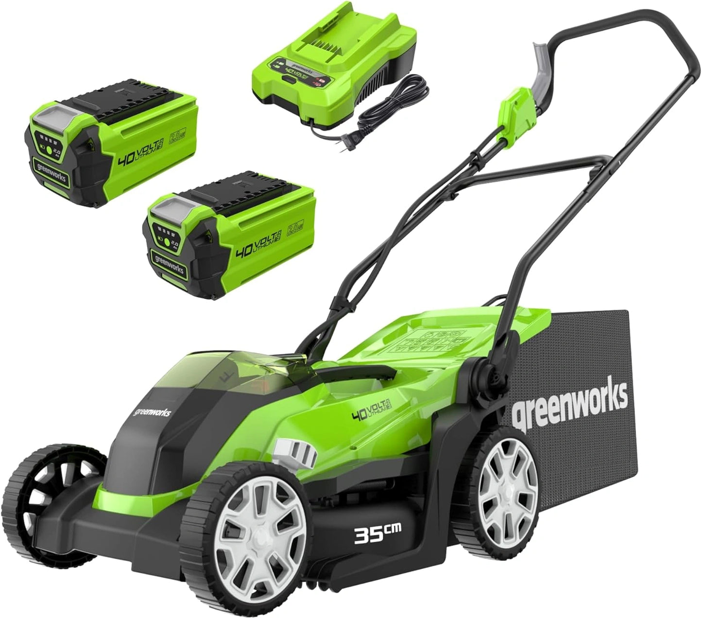 Tondeuse à Gazon Sans Fil 40V Greenworks, 35 cm avec Batteries et Chargeur, Pour Pelouses Jusqu'à 400m²