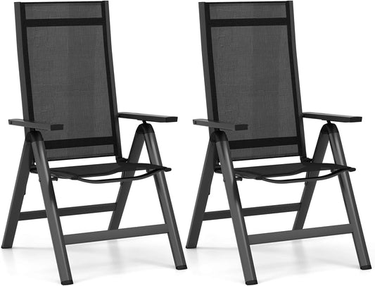 GOPLUS Ensemble de 2 Chaises de Jardin Réglables en Aluminium, 7 Positions, Pliantes et Portables, 73x58x107 cm, Idéal pour Terrasse et Patio