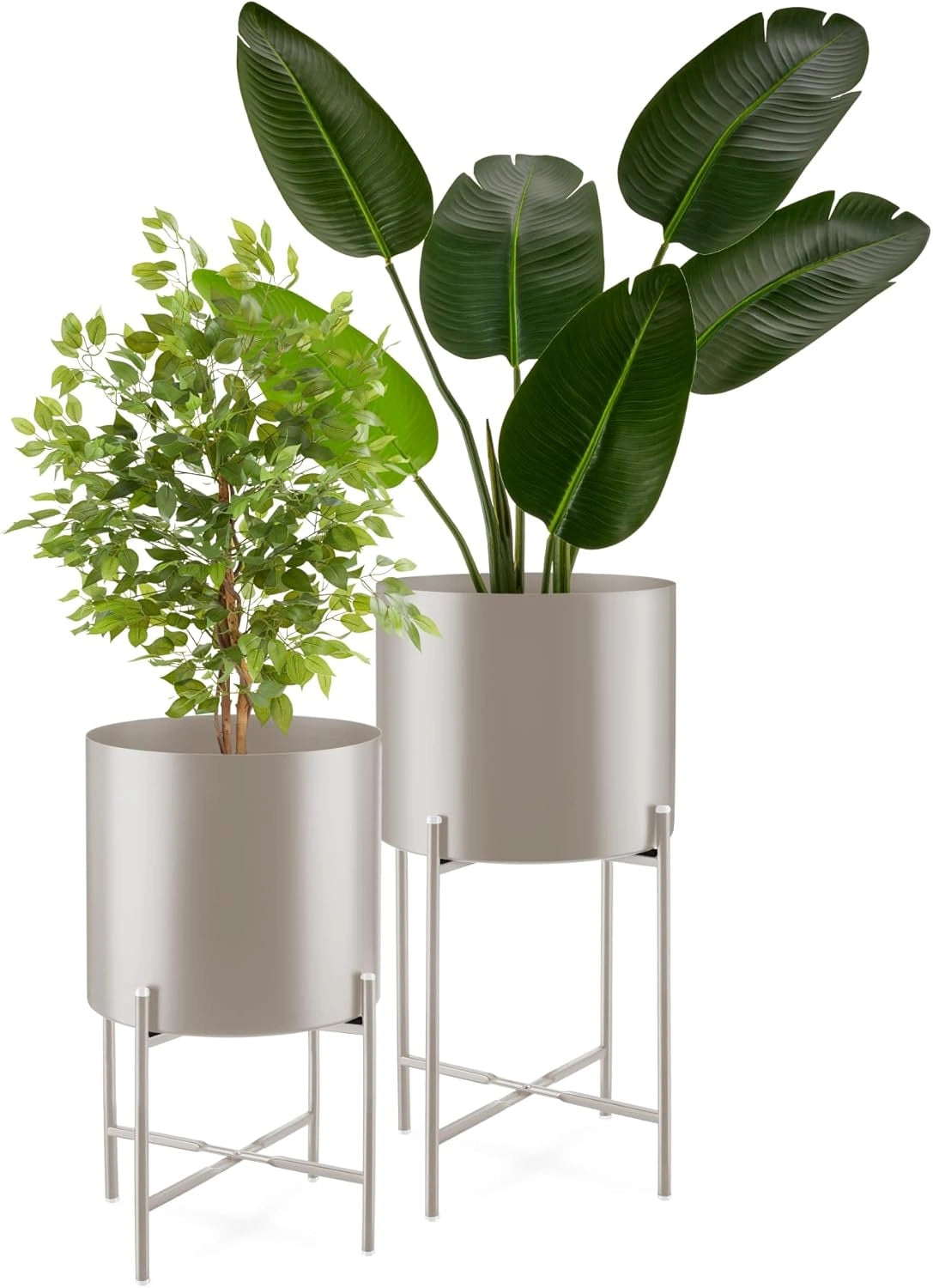 Tectake® Ensemble de 2 Porte-Plantes Intérieur Extérieur, 25 cm Diamètre, 56 cm Hauteur, Acier avec Cache-Pot Amovible, Idéal pour Salon, Balcon, Terrasse