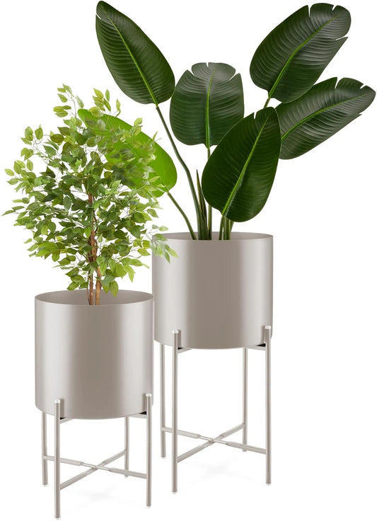 Tectake® Ensemble de 2 Porte-Plantes Intérieur Extérieur, 25 cm Diamètre, 56 cm Hauteur, Acier avec Cache-Pot Amovible, Idéal pour Salon, Balcon, Terrasse