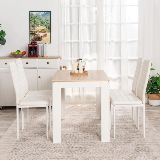 Set de salle à manger en chêne blanc avec 4 chaises modernes, idéal pour salon, cuisine, bureau