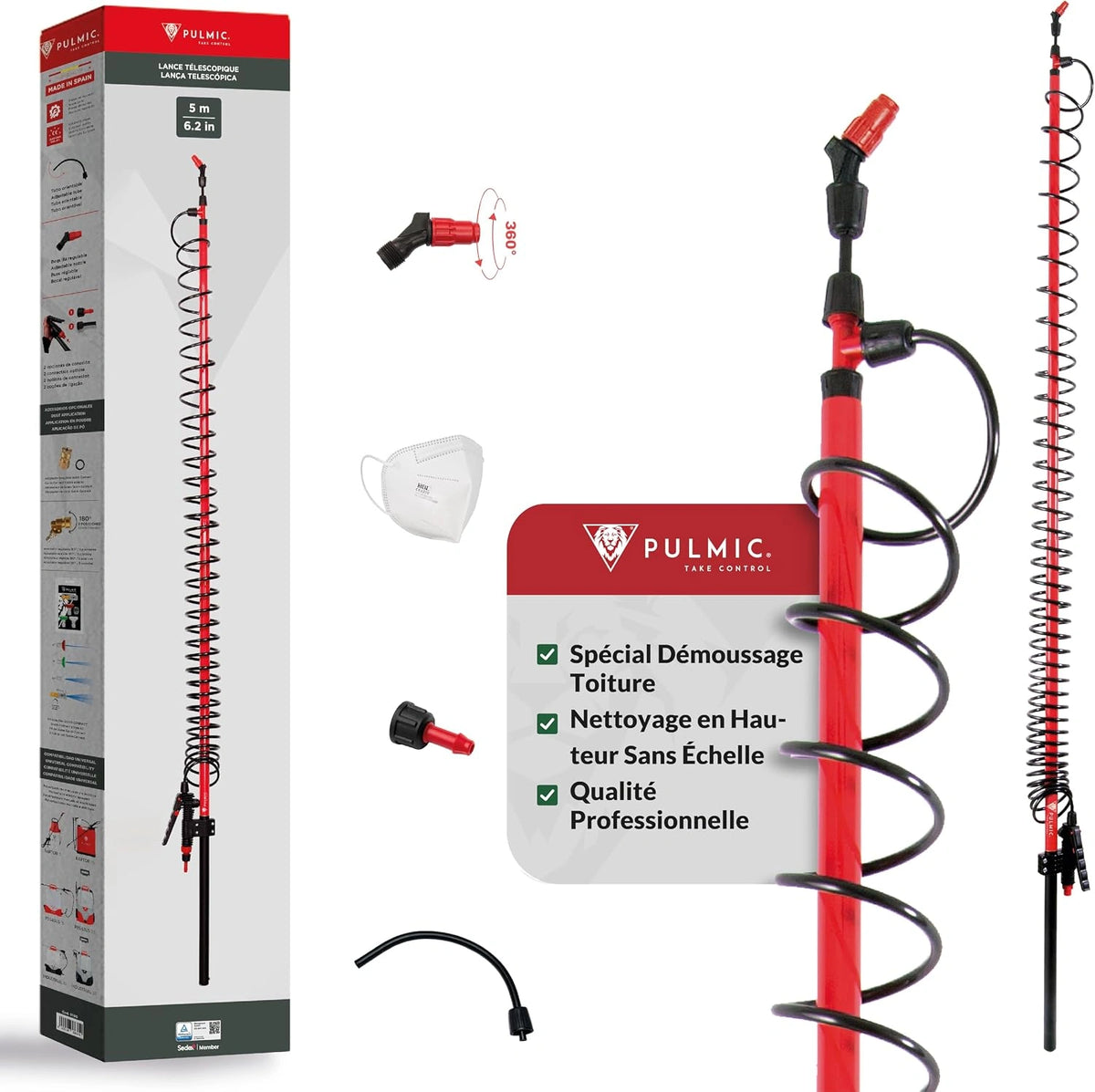 Lance Télescopique 5m Fibre de Verre - Pulvérisation & Nettoyage de Toiture