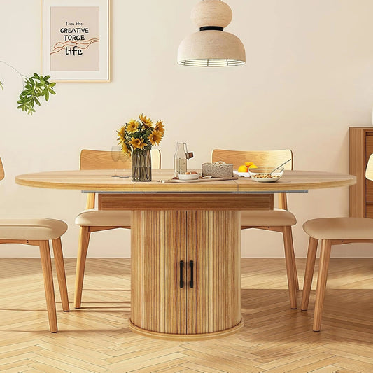 Table à Manger Extensible Moderne Ronde à Ovale avec Rangement, 118-158 cm, Noyer