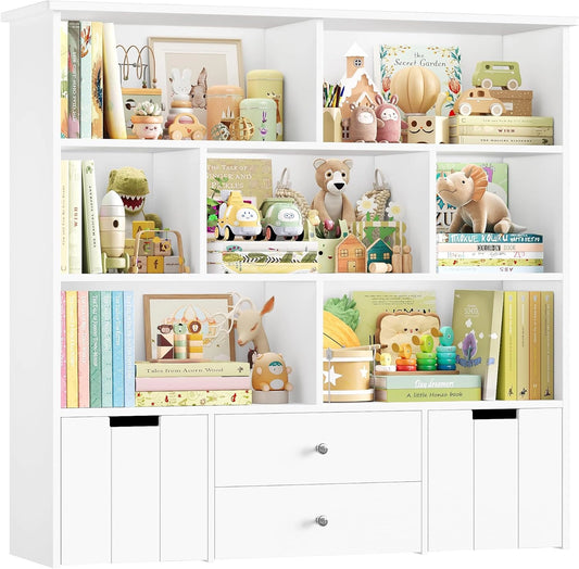 Étagère de Rangement Enfant avec Tiroirs et Bacs, Blanc, 125x33x120cm