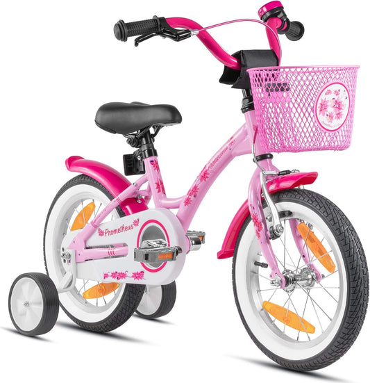 Vélo Enfant 14 Pouces Rose avec Roulettes - Filles 3 à 5 Ans