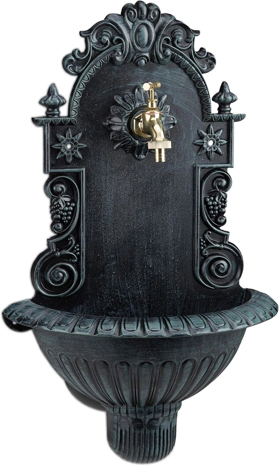 Fontaine Murale Extérieure Design Vintage avec Robinet, 62 x 38 x 20 cm, Vert
