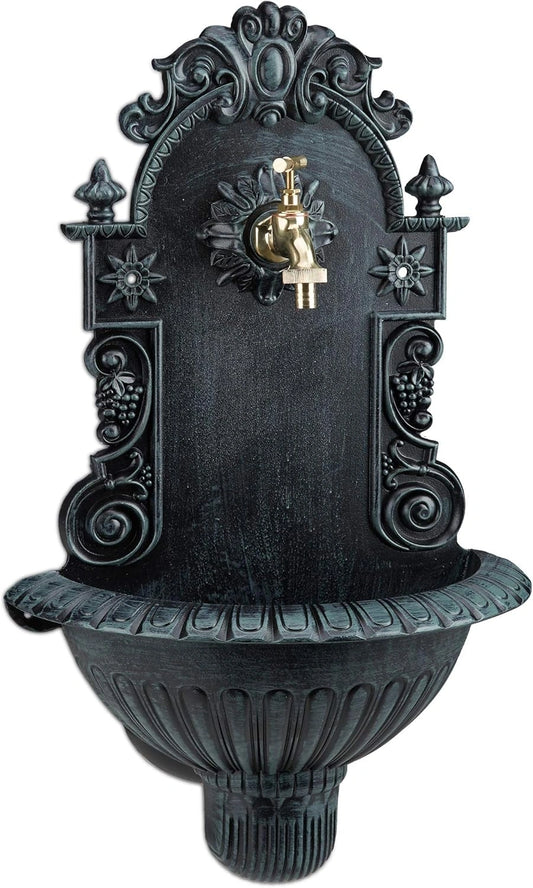Fontaine Murale Extérieure Design Vintage avec Robinet, 62 x 38 x 20 cm, Vert