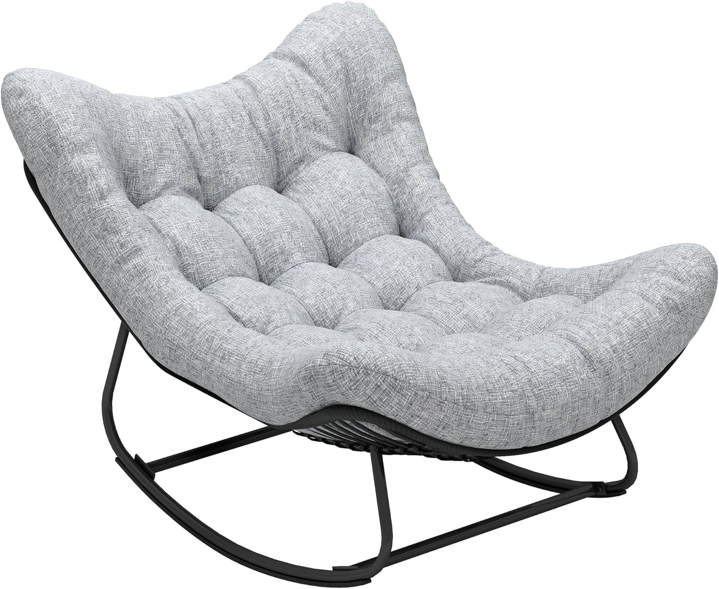 Outsunny Chaise Hamac Œuf en Résine Tressée avec Coussin, Rocking Chair d'Extérieur et Intérieur, Gris