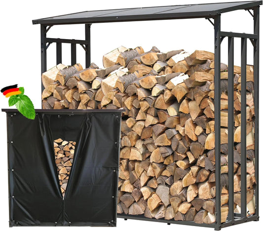 Support de Rangement en Métal pour Bois de Chauffage Anthracite XXL 185x70x185 cm avec Protection Intempéries, Capacité 2,3 m³