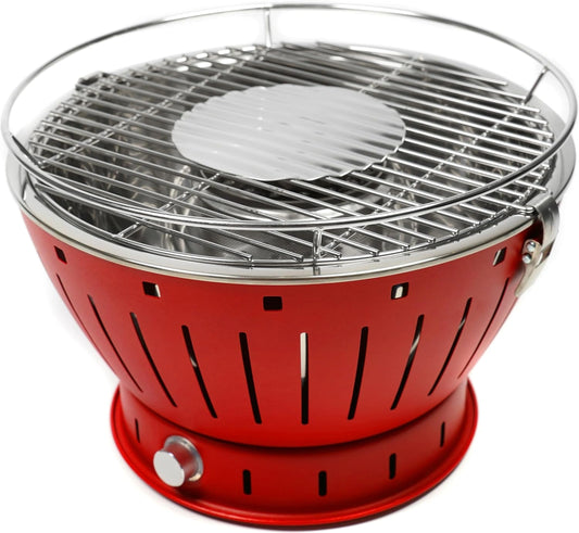 Grill portable sans fumée - Charbon de bois - Diamètre 35 cm - Couleur rouge