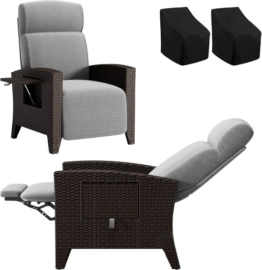 Chaises Longues en Rotin Réglables avec Coussins Amovibles - Set de 2 pour Jardin et Terrasse