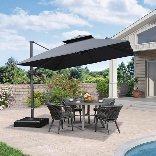 Parasol Déporté 3x3m UPF 50+ avec Inclinable à 6 Niveaux et Rotation 360°, Gris